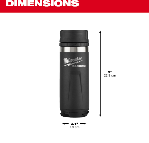 BOTELLA TERMICA NEGRA PACKOUT DE 18OZ C/TAPA 48-22-8395B