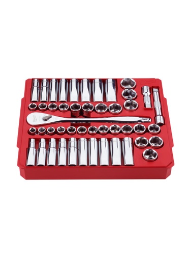 [48-22-9010] JUEGO DE COPAS Y TRINQUETE MÉTRICO DE 1/2" 47 PIEZAS (48-22-9010) MILWAUKEE