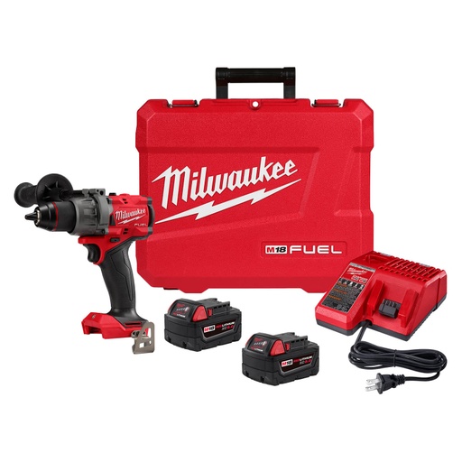 [2904-22] TALADRO INALÁMBRICO PERCUTOR 1/2" M18 SIN CARBONES FUEL  18V CON BATERÍA 5 AMP (2904-22) MILWAUKEE