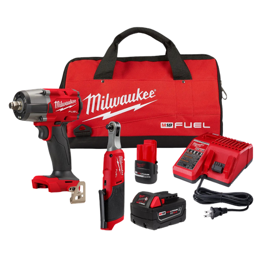 [3890-22] KIT LLAVE IMPACTO DE 1/2" 650 LB + RACHET DE 3/8 (3890-22) MILWAUKEE