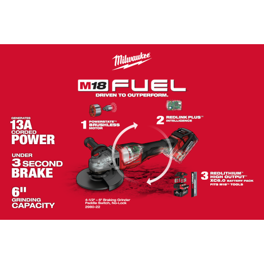 AMOLADORA 4-1/2&quot; - 6&quot; M18 FUEL SIN CARBONES INALÁMBRICA 18V (2980-20)