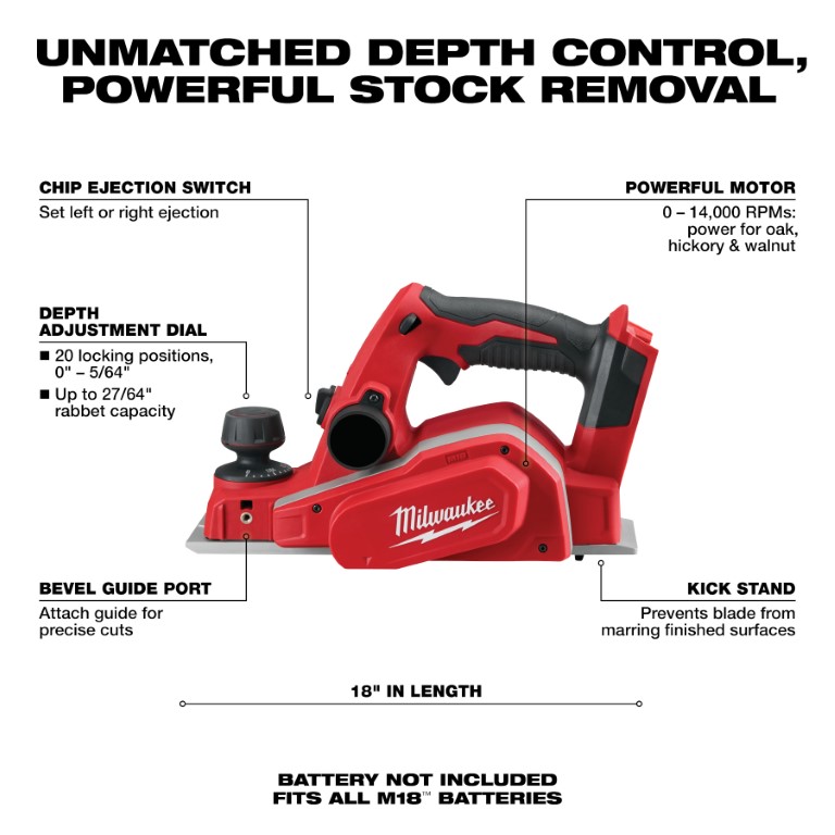 CEPILLADORA M18™ DE 3-1/4" (2623-20) MILWAUKEE