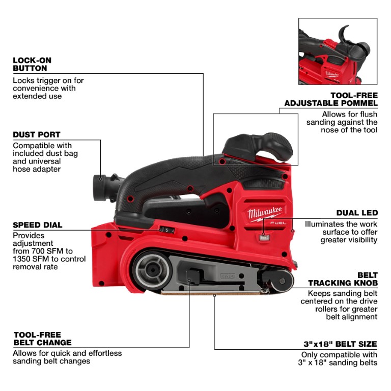 LIJADORA DE BANDA M18 FUEL™ DE 3"X18" (2832-20) MILWAUKEE