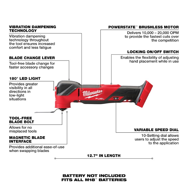 MULTIHERRAMIENTA OSCILANTE M18 FUEL™ (2836-20) MILWAUKEE