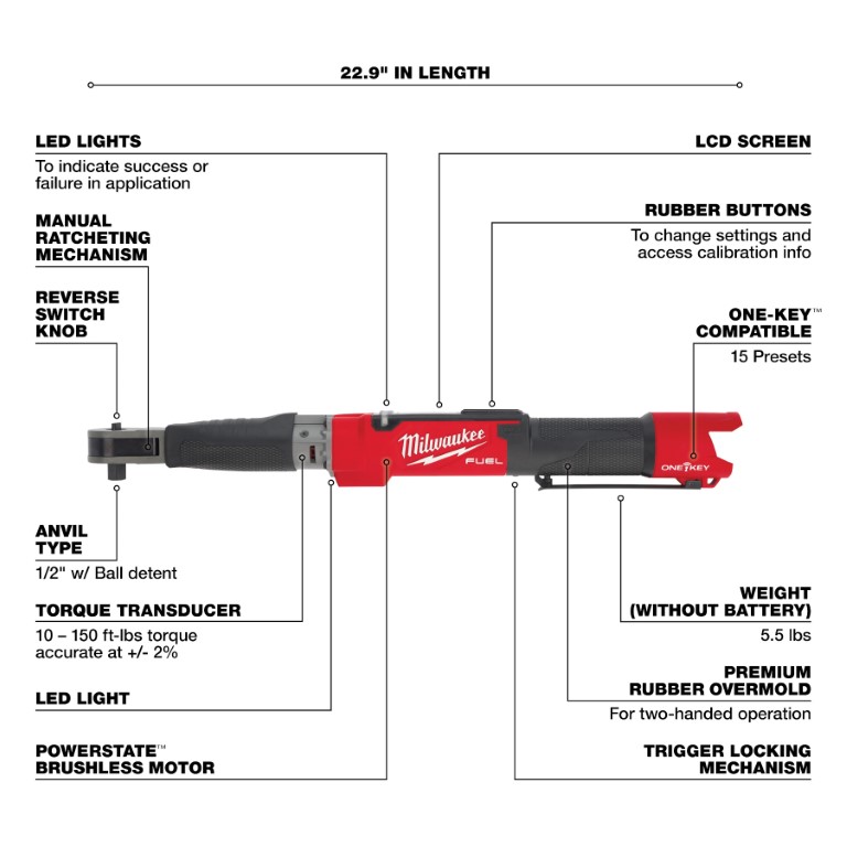 LLAVE DINAMOMÉTRICA DIGITAL M12 FUEL™ DE 1/2" CON ONE-KEY™ (2466-20) MILWAUKEE