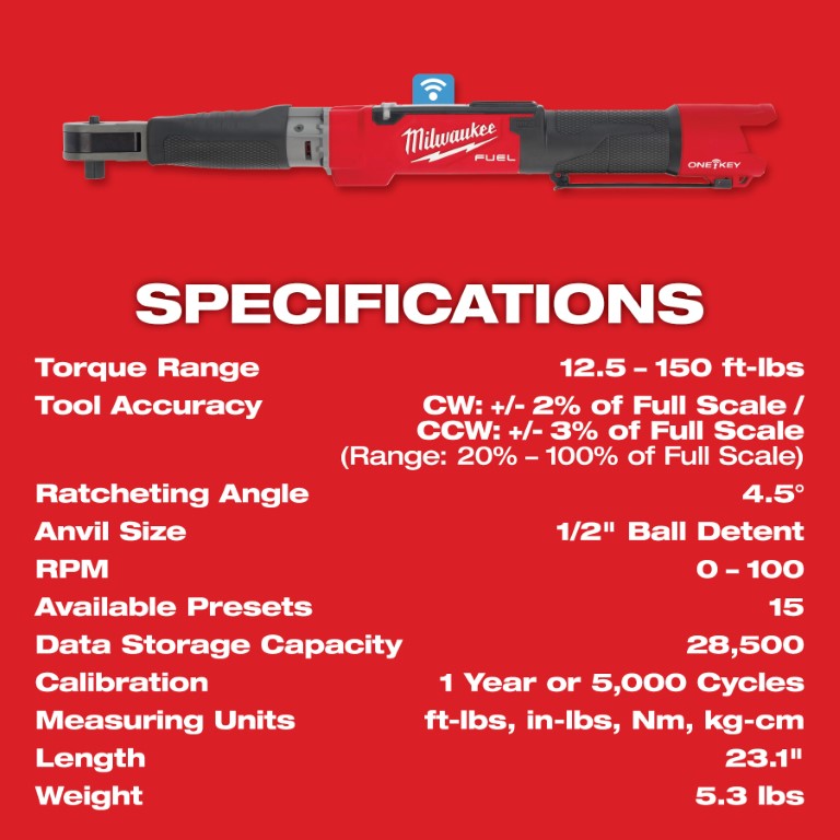 LLAVE DINAMOMÉTRICA DIGITAL M12 FUEL™ DE 1/2" CON ONE-KEY™ (2466-20) MILWAUKEE
