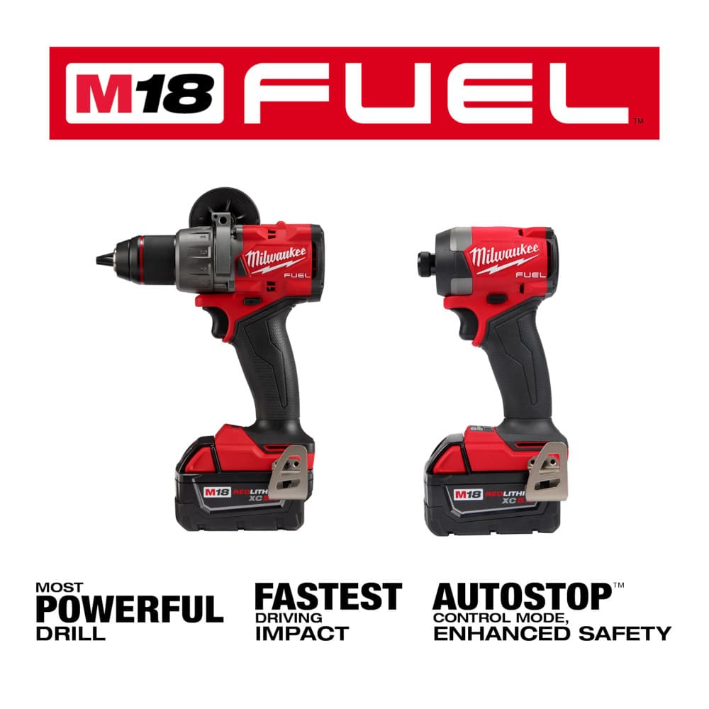 KIT TALADRO PERCUTOR/ATORNILLADOR 1/2" - DESTORNILLADOR DE IMPACTO HEXAGONAL 1/4" M18 FUEL™ CON BATERIAS DE 5 AMP (3697-22) MILWAUKEE