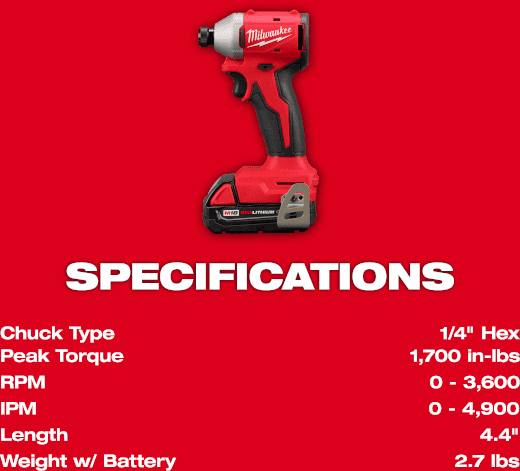 KIT TALADRO/DESTORNILLADOR 1/2"  - DESTORNILLADOR DE IMPACTO HEXAGONAL 1/4" M18™ SIN ESCOBILLAS CON BATERIAS DE 2 AMP (3692-22CT) MILWAUKEE
