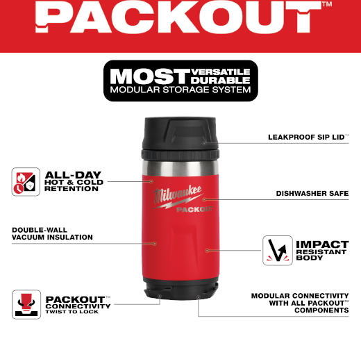 BOTELLA TERMICA ROJA PACKOUT DE 12OZ C/TAPA 48-22-8391R