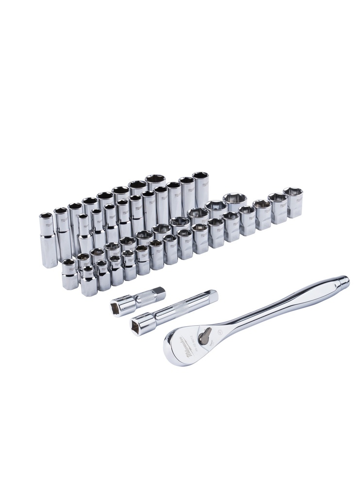 JUEGO DE COPAS Y TRINQUETE MÉTRICO DE 1/2" 47 PIEZAS (48-22-9010)