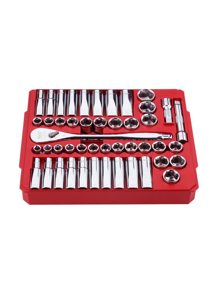 JUEGO DE COPAS Y TRINQUETE MÉTRICO DE 1/2" 47 PIEZAS (48-22-9010) MILWAUKEE