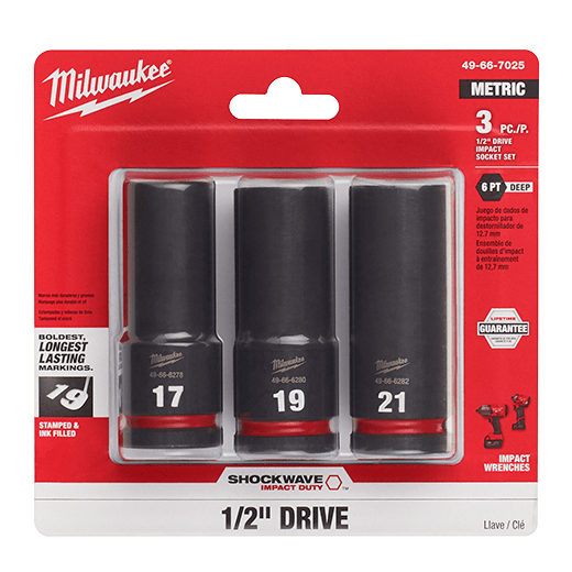 Juego de llaves de vaso de 3 puntas SHOCKWAVE Impact Duty con accionamiento de 1/2"de profundidad métrica (49-66-7025) MILWAUKEE