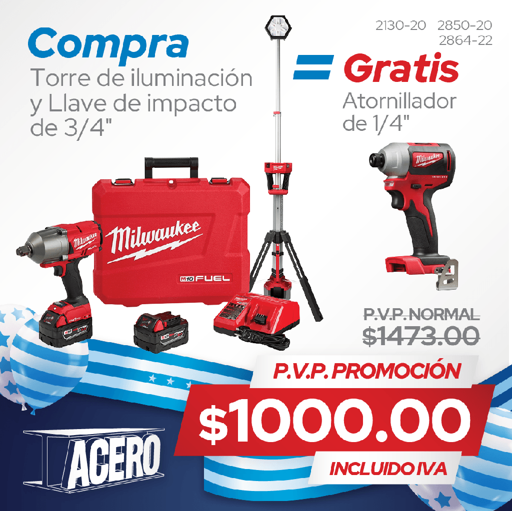 Torre de iluminacion y Llave de impacto de 3/4" GRATIS - Atornillador de 1/4"