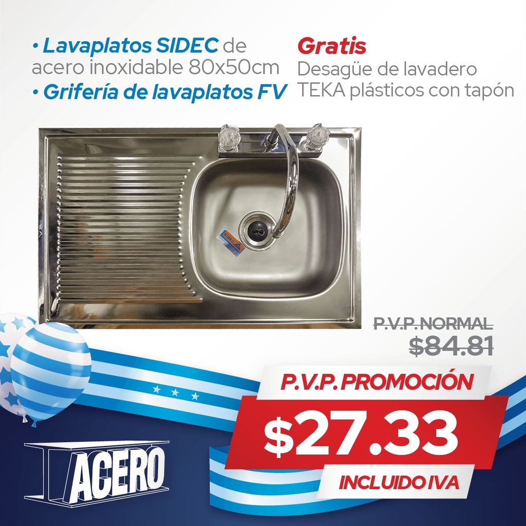 LAVAPLATOS ACERO INOXIDABLE, INCLUYE GRIFERÍA FV Y DESAGUE TEKA