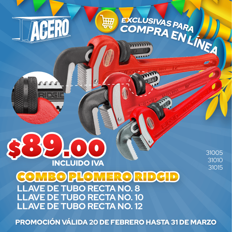 COMBO LLAVES DE TUBO RECTA NO. 8" 10" 12" RIDGID