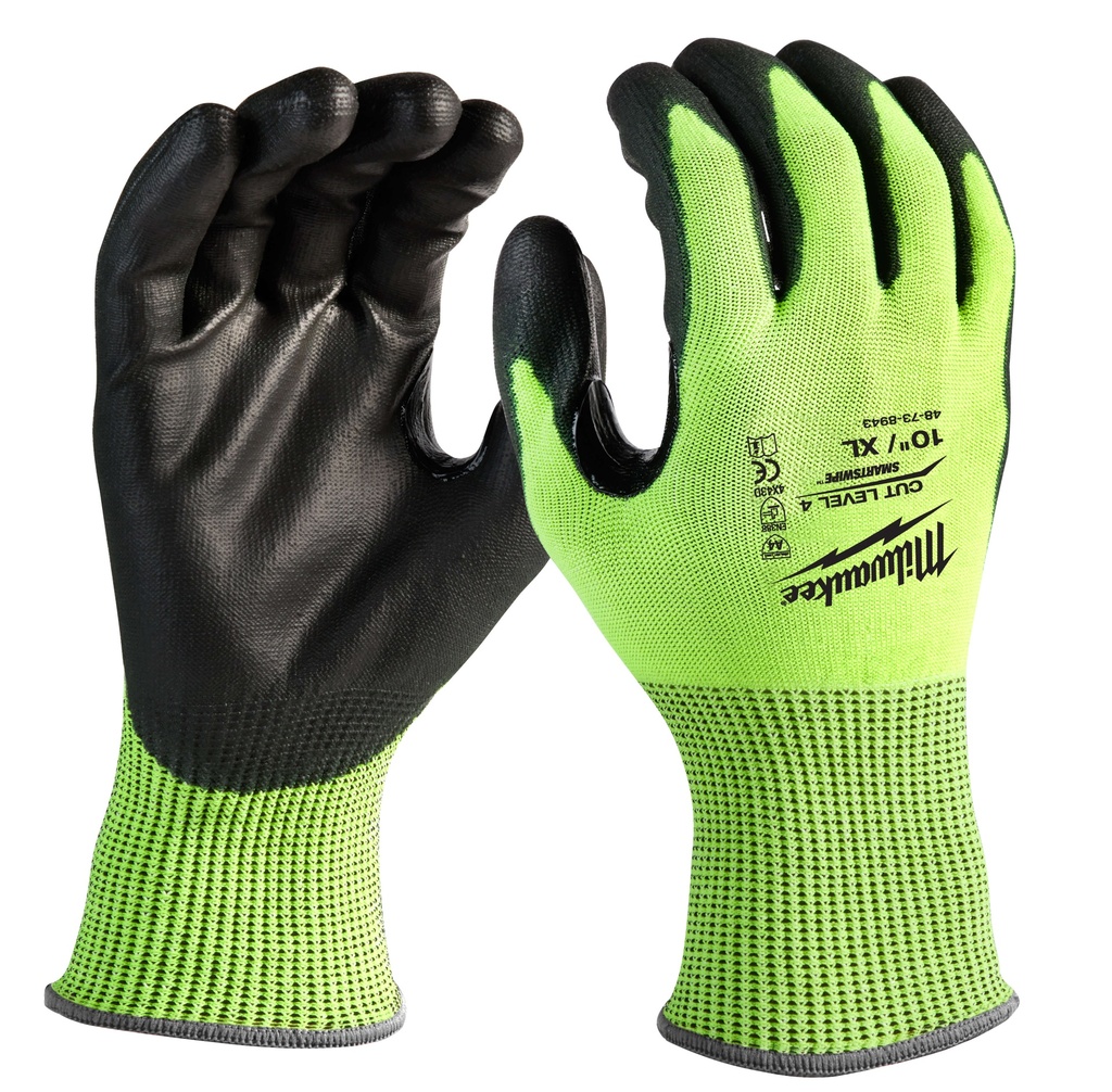 [48-73-8943] GUANTES DE POLIURETANO NIVEL DE CORTE 4 ALTA VISIBILIDAD TALLA XL (48-73-8943) MILWAUKEE