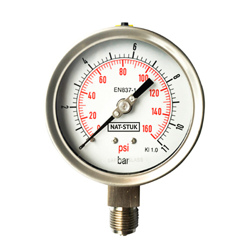 MANOMETRO 304SS 0-150 PSI VERT 316SS CONEX 1/4" C/GLIC 2,5" NAT-STUK
