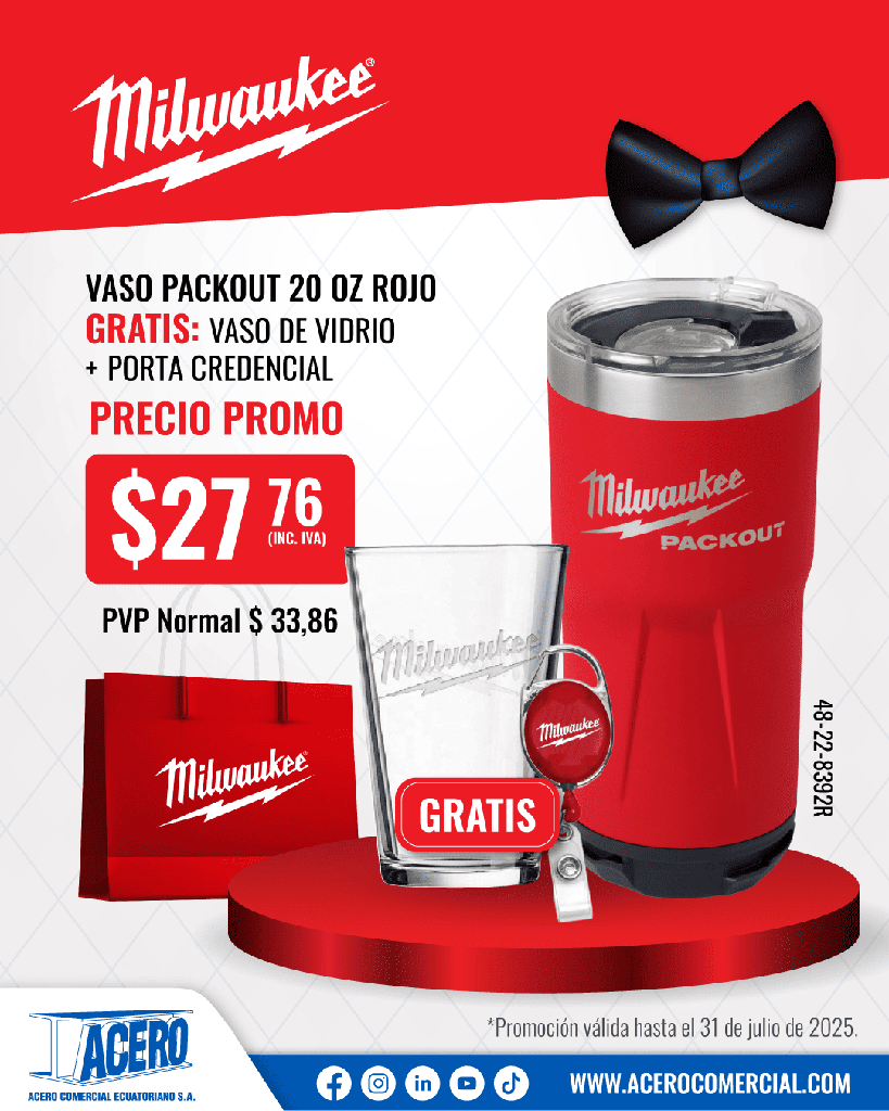VASO PACKOUT 20 OZ ROJO (48-22-8392R) MILWAUKEE