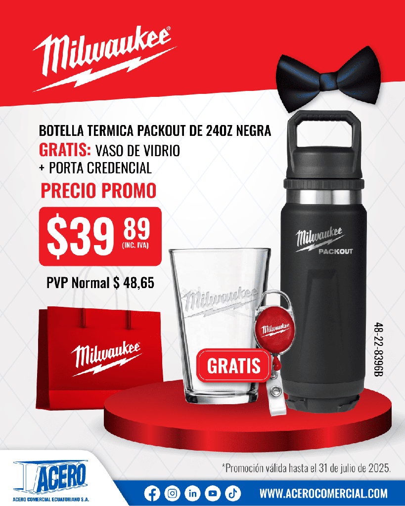 BOTELLA TERMICA PACKOUT™ 24 OZ NEGRA (48-22-8396B) MILWAUKEE