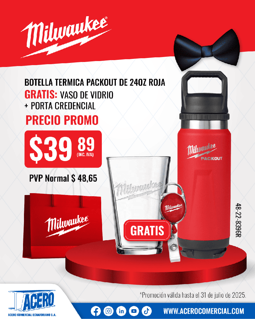 BOTELLA TERMICA PACKOUT™ 24 OZ ROJA (48-22-8396R) MILWAUKEE