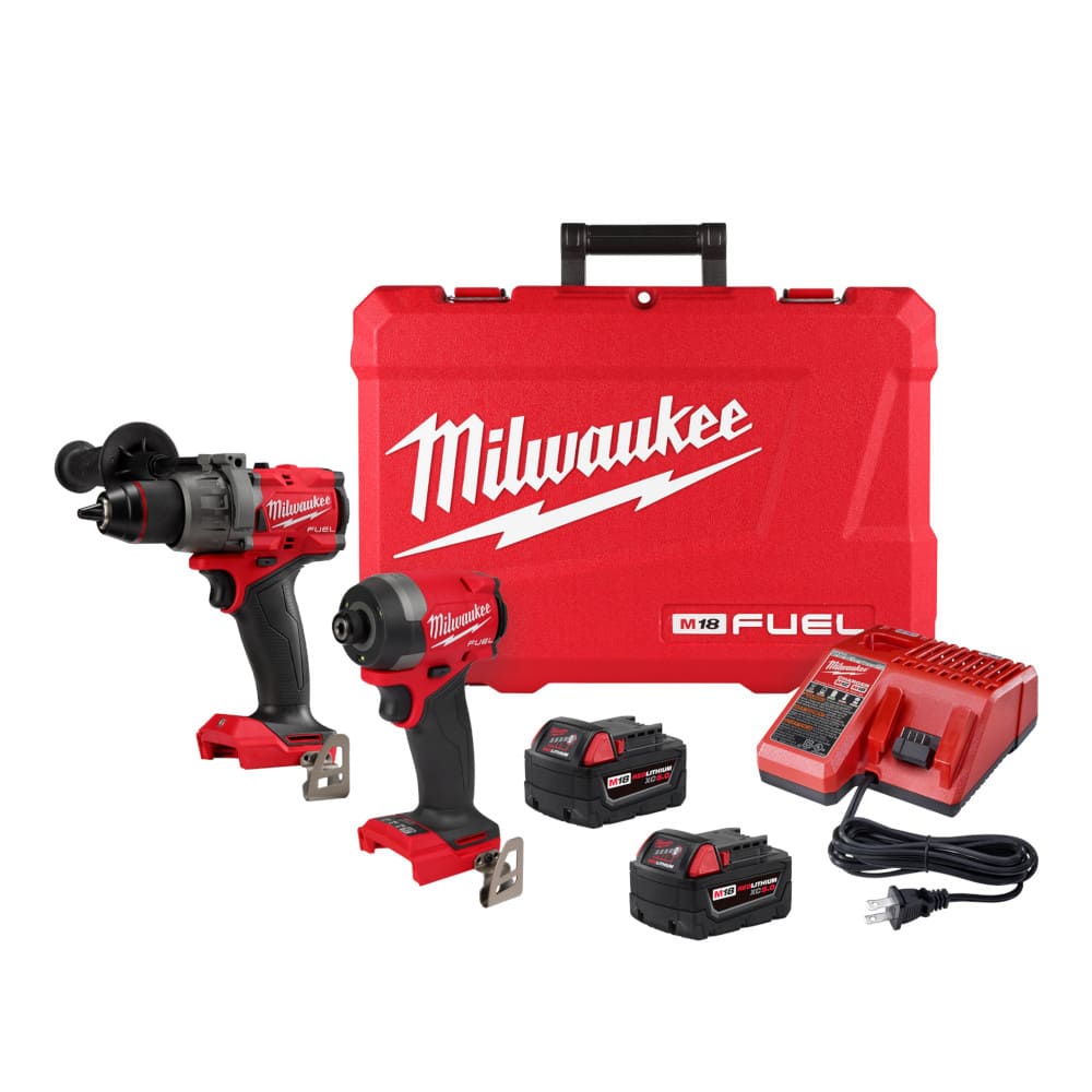 KIT TALADRO PERCUTOR/ATORNILLADOR 1/2" - DESTORNILLADOR DE IMPACTO HEXAGONAL 1/4" M18 FUEL™ CON BATERIAS DE 5 AMP (3697-22) MILWAUKEE