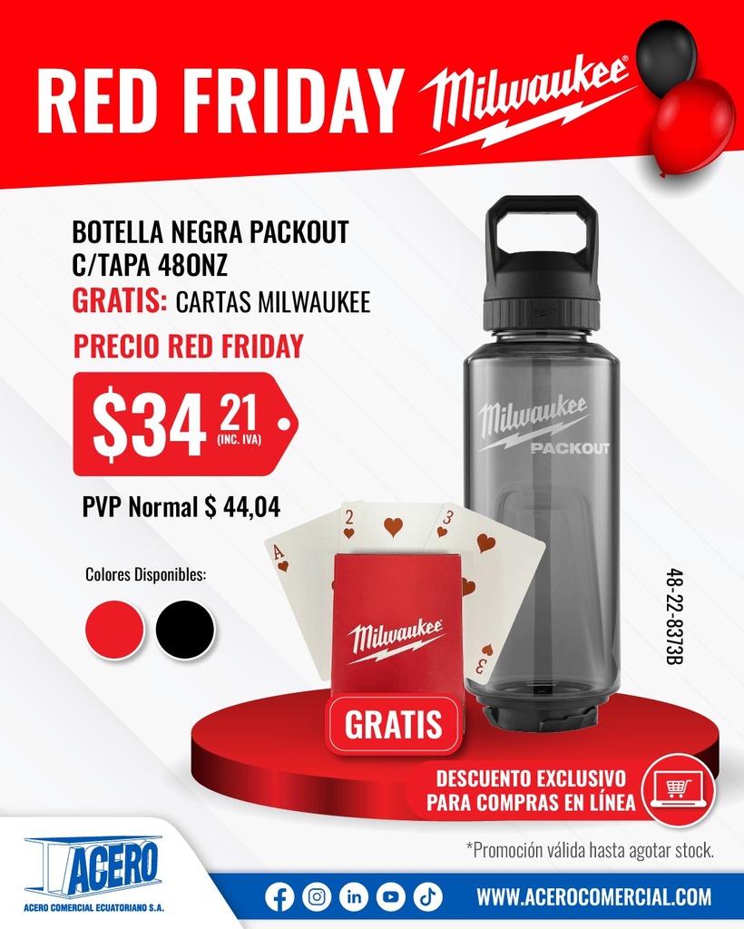 BOTELLA NEGRA PACKOUT C/TAPA 48ONZ 48-22-8373B