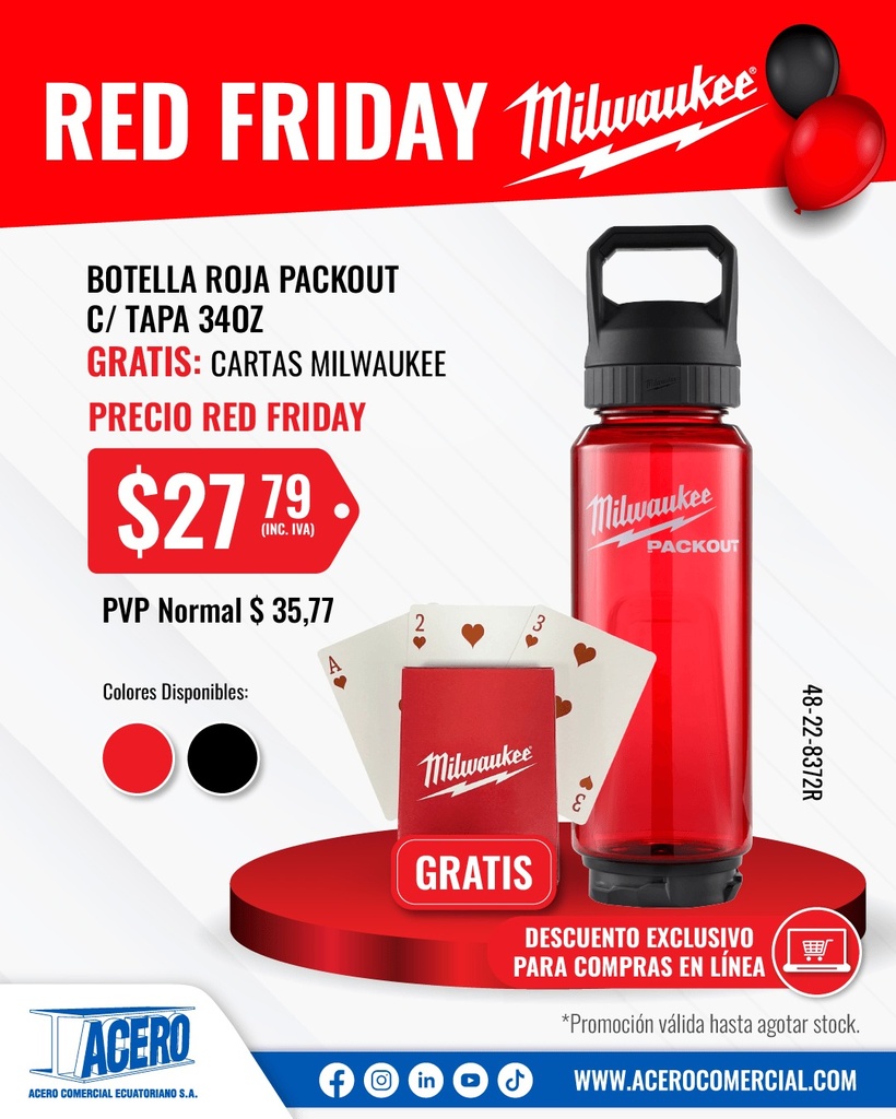 BOTELLA ROJA PACKOUT C/ TAPA 34OZ 48-22-8372R