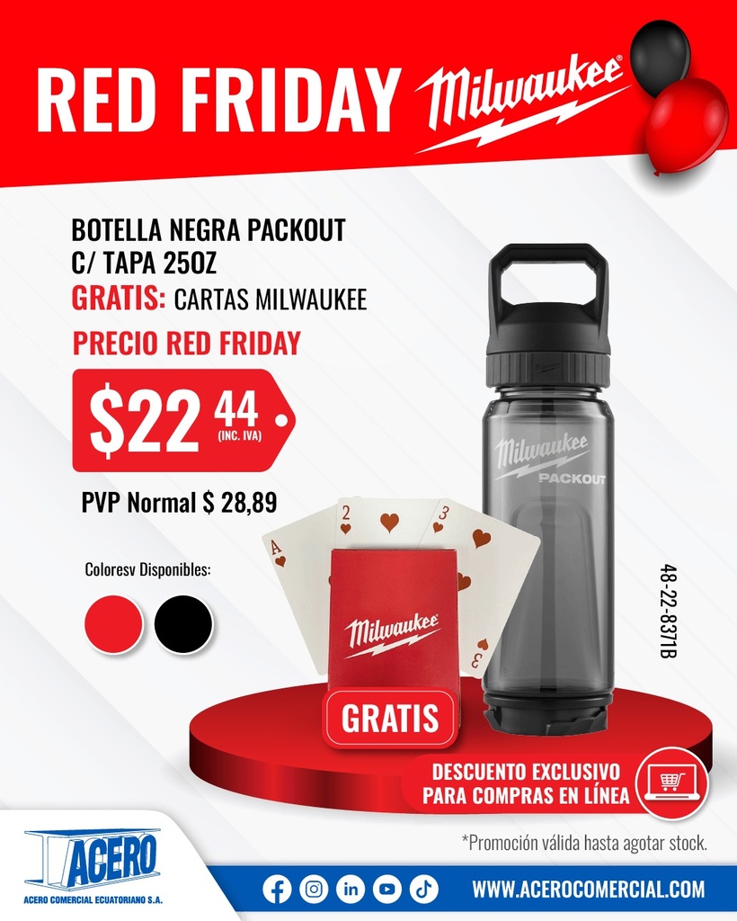 BOTELLA NEGRA PACKOUT C/ TAPA 25OZ 48-22-8371B