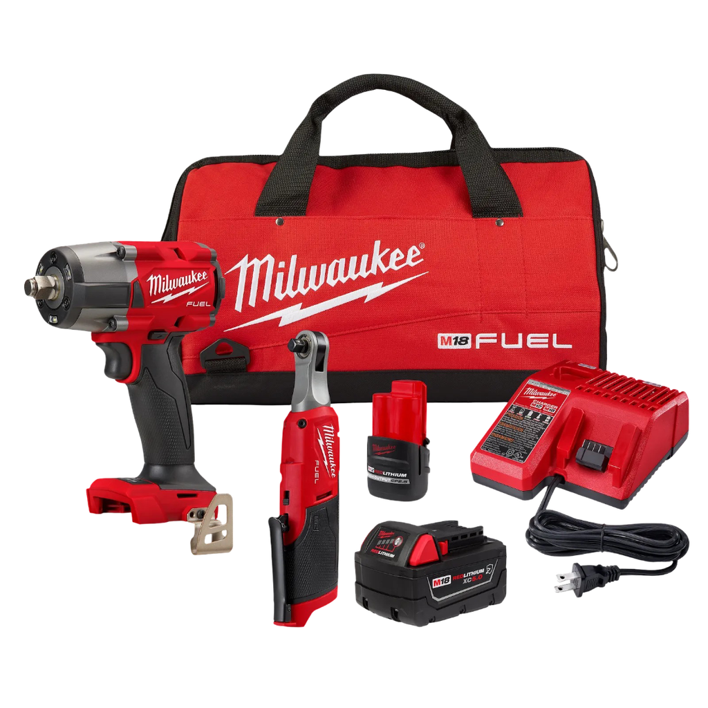 [3890-22] KIT LLAVE IMPACTO DE 1/2" 650 LB + RACHET DE 3/8 (3890-22) MILWAUKEE