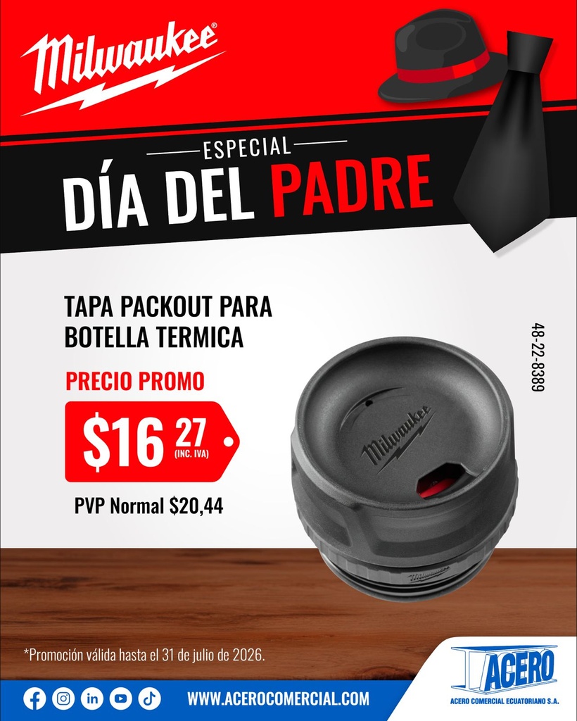 [48-22-8389] TAPA PACKOUT P/ BOTELLA TERMICA (48-22-8389) MILWAUKEE