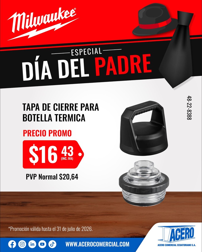 TAPA DE CIERRE P/ BOTELLA TERMICA (48-22-8388) MILWAUKEE