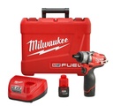 ATORNILLADORA 1/4" M12 FUEL SIN CARBONES INALÁMBRICA 12V CON BATERÍA 2 AMP (2402-22) MILWAUKEE