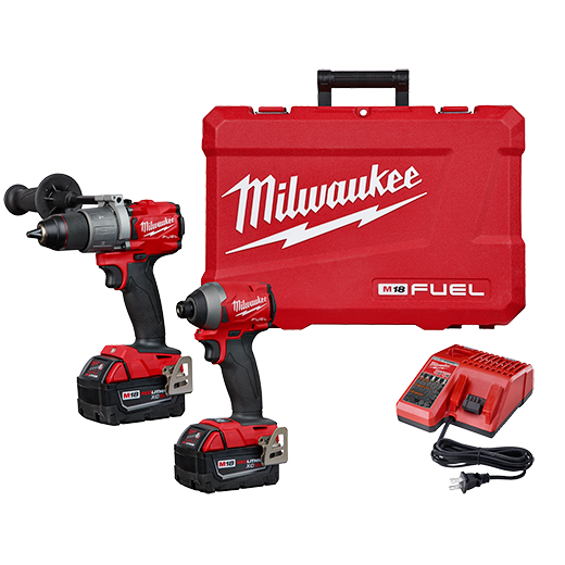 KIT TALADRO PERCUTOR 1/2" -ATORNILLADOR DE IMPACTO 1/4" M18 SIN CARBONES FUEL 18V CON BATERÍAS DE 5 AMP (2997-22) MILWAUKEE