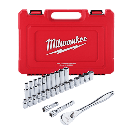[48-22-9510] Juego de llaves de vaso y trinquete de 1/2", 28 piezas - Métrico (48-22-9510) MILWAUKEE