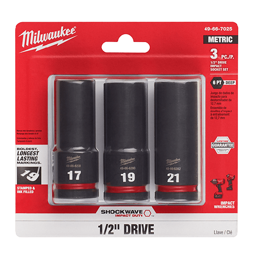 [49-66-7025] Juego de llaves de vaso de 3 puntas SHOCKWAVE Impact Duty con accionamiento de 1/2"de profundidad métrica (49-66-7025) MILWAUKEE