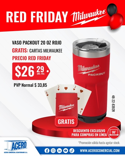 [48-22-8392R] VASO PACKOUT 20 OZ ROJO (48-22-8392R) MILWAUKEE