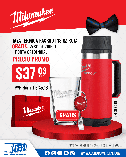 [48-22-8394R] TAZA TERMICA PACKOUT™ 18 OZ ROJA (48-22-8394R) MILWAUKEE