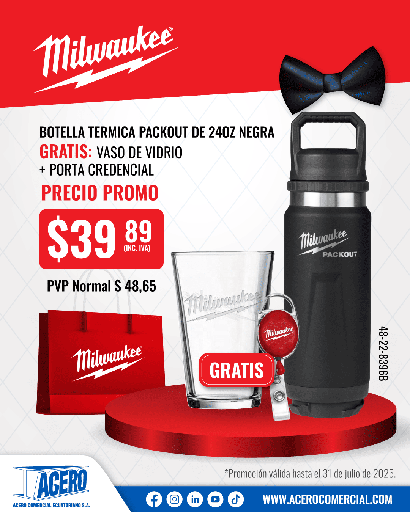 [48-22-8396B] BOTELLA TERMICA PACKOUT™ 24 OZ NEGRA (48-22-8396B) MILWAUKEE