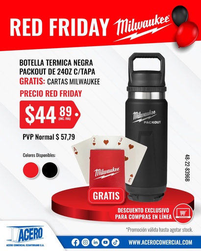 [48-22-8396B] BOTELLA TERMICA PACKOUT™ 24 OZ NEGRA (48-22-8396B) MILWAUKEE