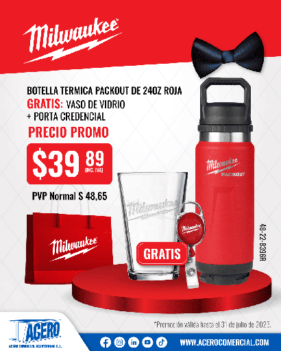 [48-22-8396R] BOTELLA TERMICA PACKOUT™ 24 OZ ROJA (48-22-8396R) MILWAUKEE