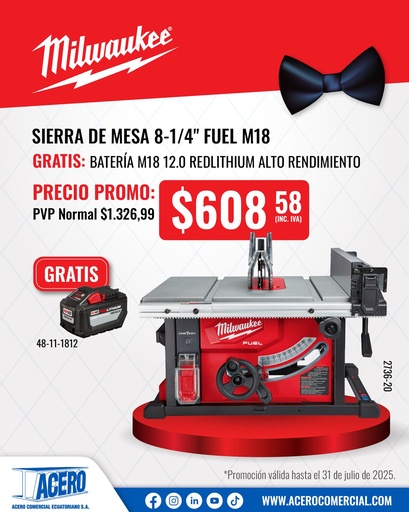 SIERRA DE MESA M18 FUEL™ DE 8-1/4" CON KIT ONE-KEY™ (2736-21HD) MILWAUKEE (copia)