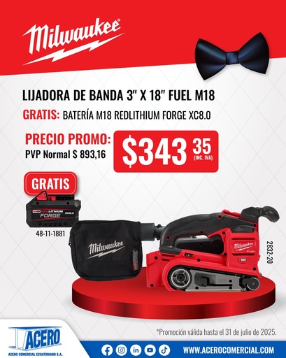 LIJADORA DE BANDA M18 FUEL™ DE 3"X18" (2832-20) MILWAUKEE (copia)
