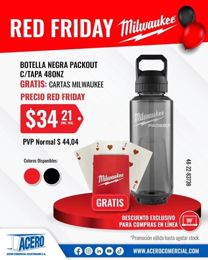 [48-22-8373B] BOTELLA NEGRA PACKOUT C/TAPA 48ONZ 48-22-8373B