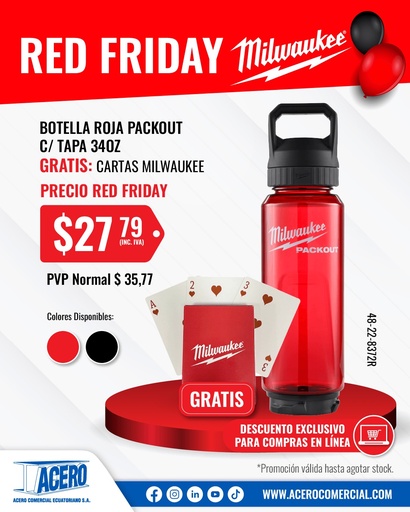 [48-22-8372R] BOTELLA ROJA PACKOUT C/ TAPA 34OZ 48-22-8372R